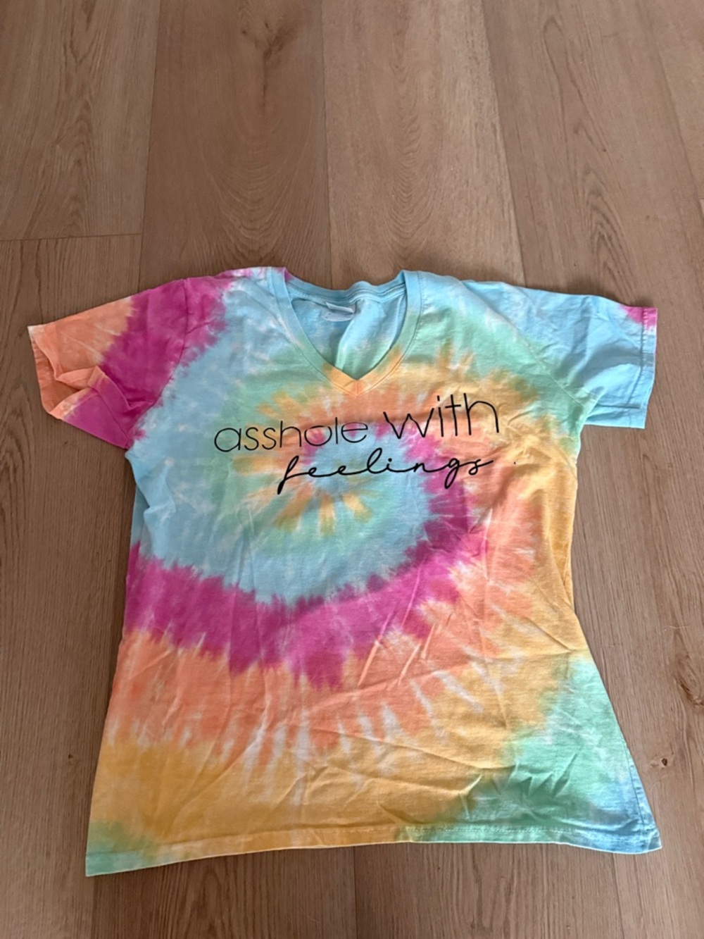 Tie-Dye V-Neck Tee with funny slogan